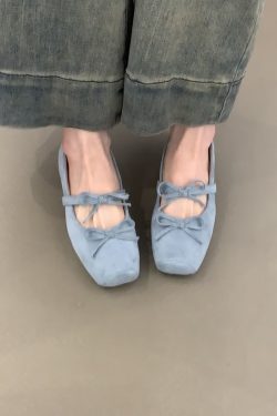 Sheepskin Square-Toed Bow Ballet Shoes - French Style Hidden Height Mary Jane Flats for Evening Wear & Casual Chic