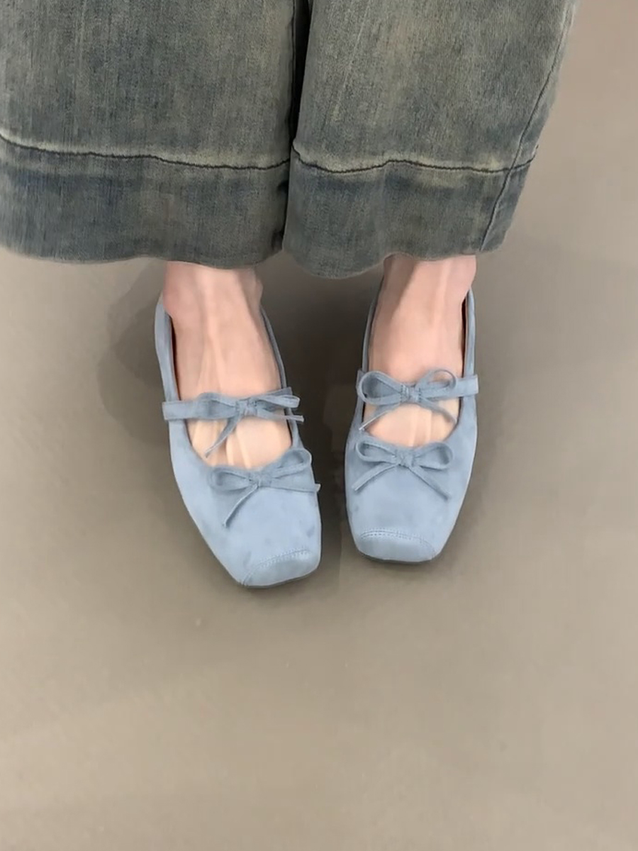 Sheepskin Square-Toed Bow Ballet Shoes - French Style Hidden Height Mary Jane Flats for Evening Wear & Casual Chic Sheepskin Square-Toed Bow Ballet Shoes - French Style Hidden Height Mary Jane Flats for Evening Wear & Casual Chic