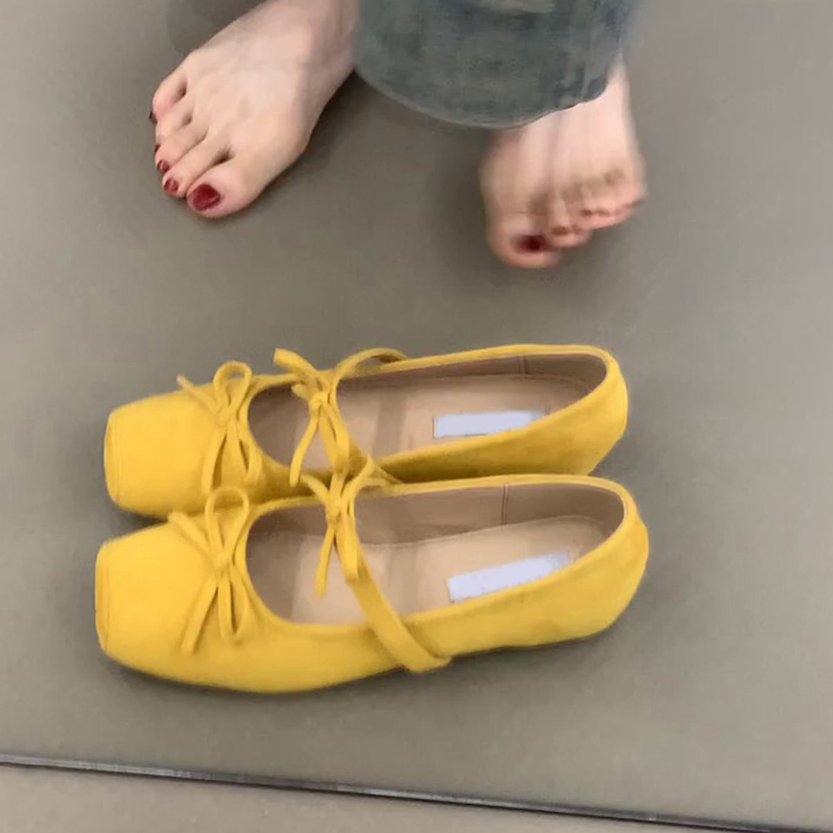 Sheepskin Square-Toed Bow Ballet Shoes - French Style Hidden Height Mary Jane Flats for Evening Wear & Casual Chic Sheepskin Square-Toed Bow Ballet Shoes - French Style Hidden Height Mary Jane Flats for Evening Wear & Casual Chic