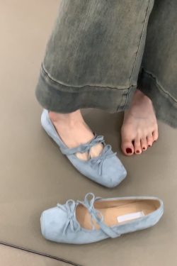 Sheepskin Square-Toed Bow Ballet Shoes - French Style Hidden Height Mary Jane Flats for Evening Wear & Casual Chic