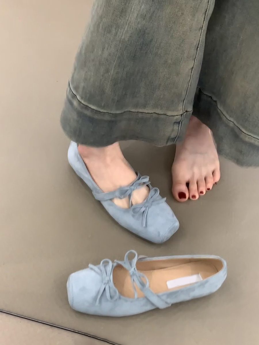 Sheepskin Square-Toed Bow Ballet Shoes - French Style Hidden Height Mary Jane Flats for Evening Wear & Casual Chic Sheepskin Square-Toed Bow Ballet Shoes - French Style Hidden Height Mary Jane Flats for Evening Wear & Casual Chic