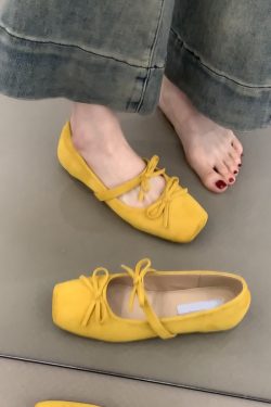 Sheepskin Square-Toed Bow Ballet Shoes - French Style Hidden Height Mary Jane Flats for Evening Wear & Casual Chic