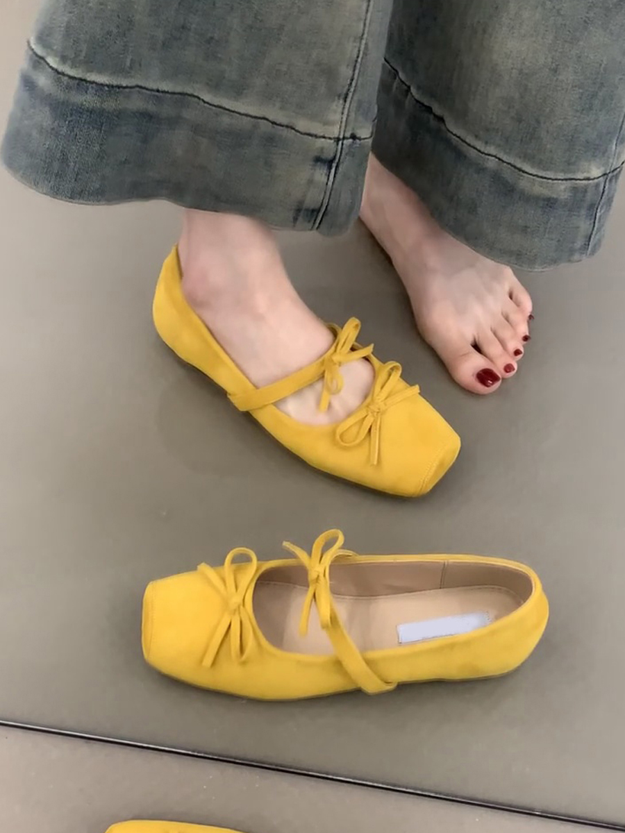 Sheepskin Square-Toed Bow Ballet Shoes - French Style Hidden Height Mary Jane Flats for Evening Wear & Casual Chic Sheepskin Square-Toed Bow Ballet Shoes - French Style Hidden Height Mary Jane Flats for Evening Wear & Casual Chic