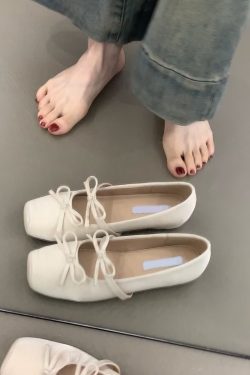 Sheepskin Square-Toed Bow Ballet Shoes - French Style Hidden Height Mary Jane Flats for Evening Wear & Casual Chic