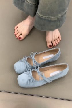 Sheepskin Square-Toed Bow Ballet Shoes - French Style Hidden Height Mary Jane Flats for Evening Wear & Casual Chic