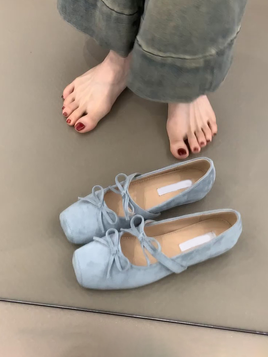 Sheepskin Square-Toed Bow Ballet Shoes - French Style Hidden Height Mary Jane Flats for Evening Wear & Casual Chic Sheepskin Square-Toed Bow Ballet Shoes - French Style Hidden Height Mary Jane Flats for Evening Wear & Casual Chic