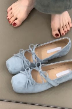 Sheepskin Square-Toed Bow Ballet Shoes - French Style Hidden Height Mary Jane Flats for Evening Wear & Casual Chic