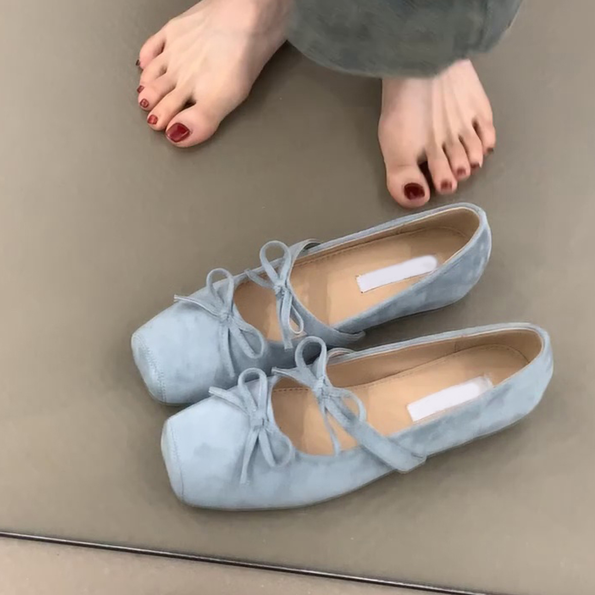 Sheepskin Square-Toed Bow Ballet Shoes - French Style Hidden Height Mary Jane Flats for Evening Wear & Casual Chic Sheepskin Square-Toed Bow Ballet Shoes - French Style Hidden Height Mary Jane Flats for Evening Wear & Casual Chic