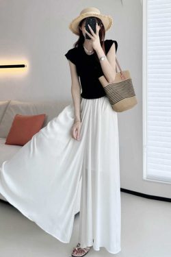Sheer Chiffon Wide-Leg Pants - Lightweight, Slimming Effect, Wrinkle-Resistant, Cool Summer White with Pockets