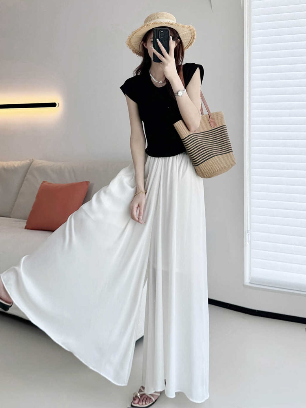 Sheer Chiffon Wide-Leg Pants - Lightweight, Slimming Effect, Wrinkle-Resistant, Cool Summer White with Pockets Sheer Chiffon Wide-Leg Pants - Lightweight, Slimming Effect, Wrinkle-Resistant, Cool Summer White with Pockets