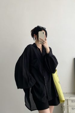 Sheer Lantern Sleeve Sun Protection Shirt for Women - Casual Loose Fit Hazy Feel Outerwear for Evening Breeze