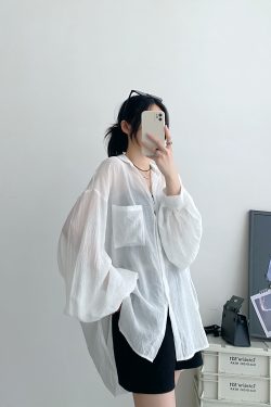 Sheer Lantern Sleeve Sun Protection Shirt for Women - Casual Loose Fit Hazy Feel Outerwear for Evening Breeze