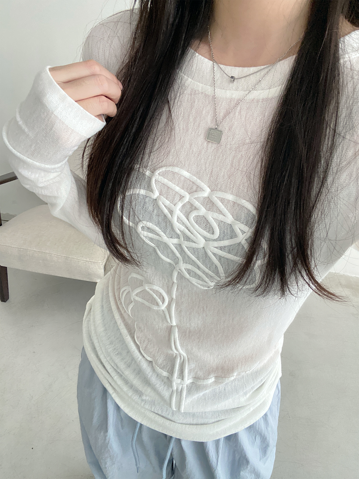 Sheer Long-Sleeve T-Shirt for Women, 3D Foam Printed Sun Grapefruit Design, Summer Versatile Slim-Fit Sun Protection Top Sheer Long-Sleeve T-Shirt for Women, 3D Foam Printed Sun Grapefruit Design, Summer Versatile Slim-Fit Sun Protection Top