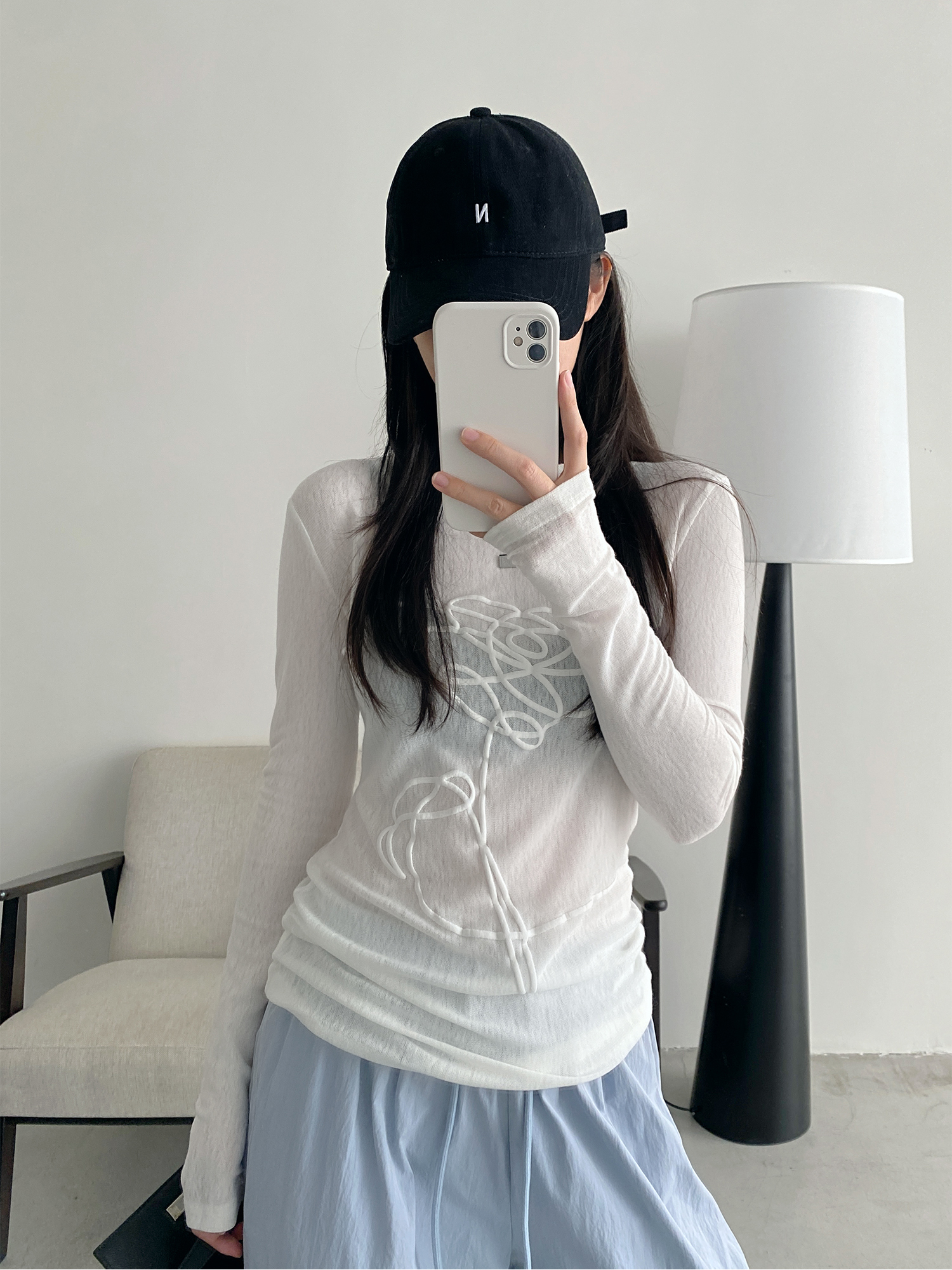 Sheer Long-Sleeve T-Shirt for Women, 3D Foam Printed Sun Grapefruit Design, Summer Versatile Slim-Fit Sun Protection Top Sheer Long-Sleeve T-Shirt for Women, 3D Foam Printed Sun Grapefruit Design, Summer Versatile Slim-Fit Sun Protection Top