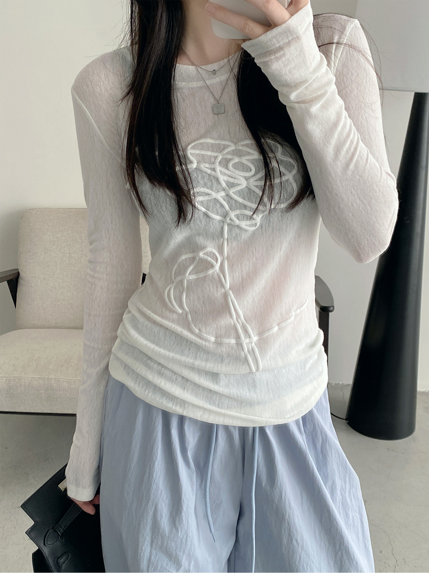 Sheer Long-Sleeve T-Shirt for Women, 3D Foam Printed Sun Grapefruit Design, Summer Versatile Slim-Fit Sun Protection Top Sheer Long-Sleeve T-Shirt for Women, 3D Foam Printed Sun Grapefruit Design, Summer Versatile Slim-Fit Sun Protection Top