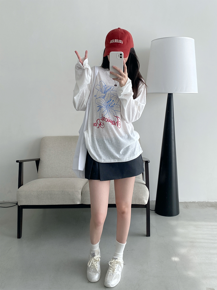 Sheer Sun Grapefruit T-Shirt Cover-Up - Spring Summer Loose Long Sleeve Lily Print Sun Protection Top for Women in Korean Style Sheer Sun Grapefruit T-Shirt Cover-Up - Spring Summer Loose Long Sleeve Lily Print Sun Protection Top for Women in Korean Style