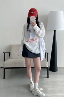 Sheer Sun Grapefruit T-Shirt Cover-Up - Spring Summer Loose Long Sleeve Lily Print Sun Protection Top for Women in Korean Style