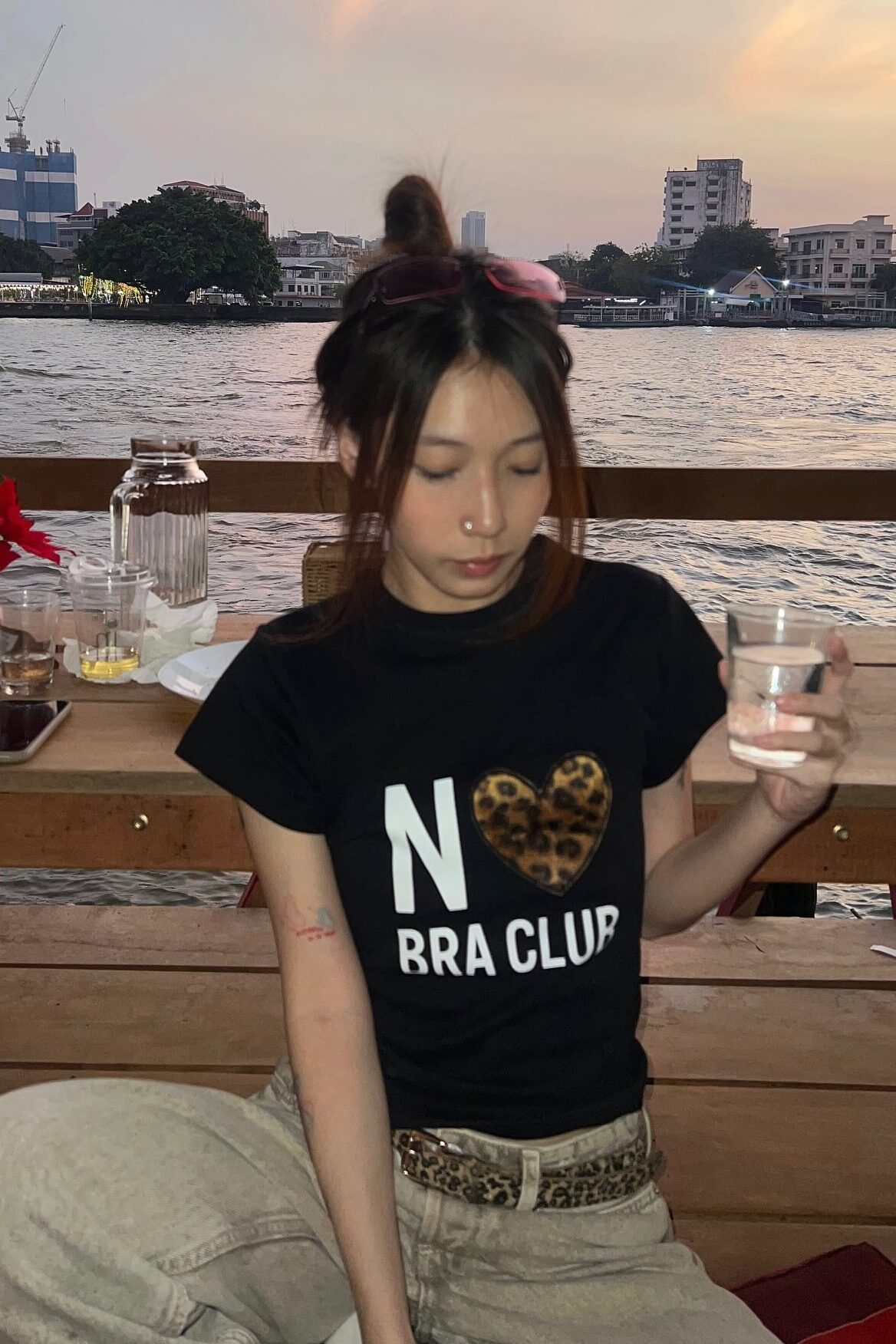 Short Sleeve Leopard Print Heart T-Shirt for Women - Slim Fit, High Stretch, Pure Cotton, Korean Style, 25SS Fashion