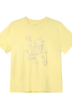 Silver 3D Conch Print Short Sleeve T-Shirt for Women - Loose Fit Pure Cotton Summer Top - Trendy 2025 Fashion Essential