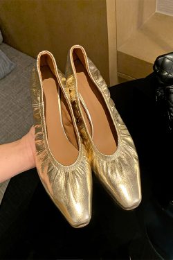 Silver Chunky Heel Grandma Shoes for Women - Age-Defying Small Square-Toe Soft-Soled Footwear in Trendy Retro Style