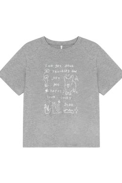 Silver Glitter Foam Letter Printed Short Sleeve T-shirt for Women - Loose Pure Cotton Round Neck Top for Spring Summer Fashion