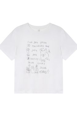 Silver Glitter Foam Letter Printed Short Sleeve T-shirt for Women - Loose Pure Cotton Round Neck Top for Spring Summer Fashion