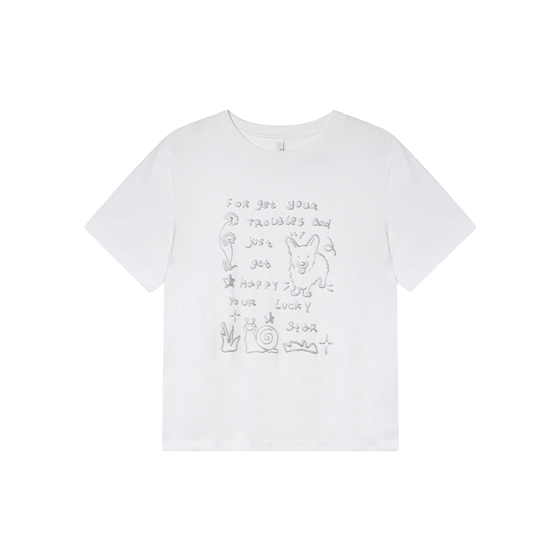 Silver Glitter Foam Letter Printed Short Sleeve T-shirt for Women - Loose Pure Cotton Round Neck Top for Spring Summer Fashion Silver Glitter Foam Letter Printed Short Sleeve T-shirt for Women - Loose Pure Cotton Round Neck Top for Spring Summer Fashion