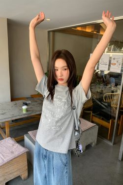 Silver Glitter Foam Letter Printed Short Sleeve T-shirt for Women - Loose Pure Cotton Round Neck Top for Spring Summer Fashion