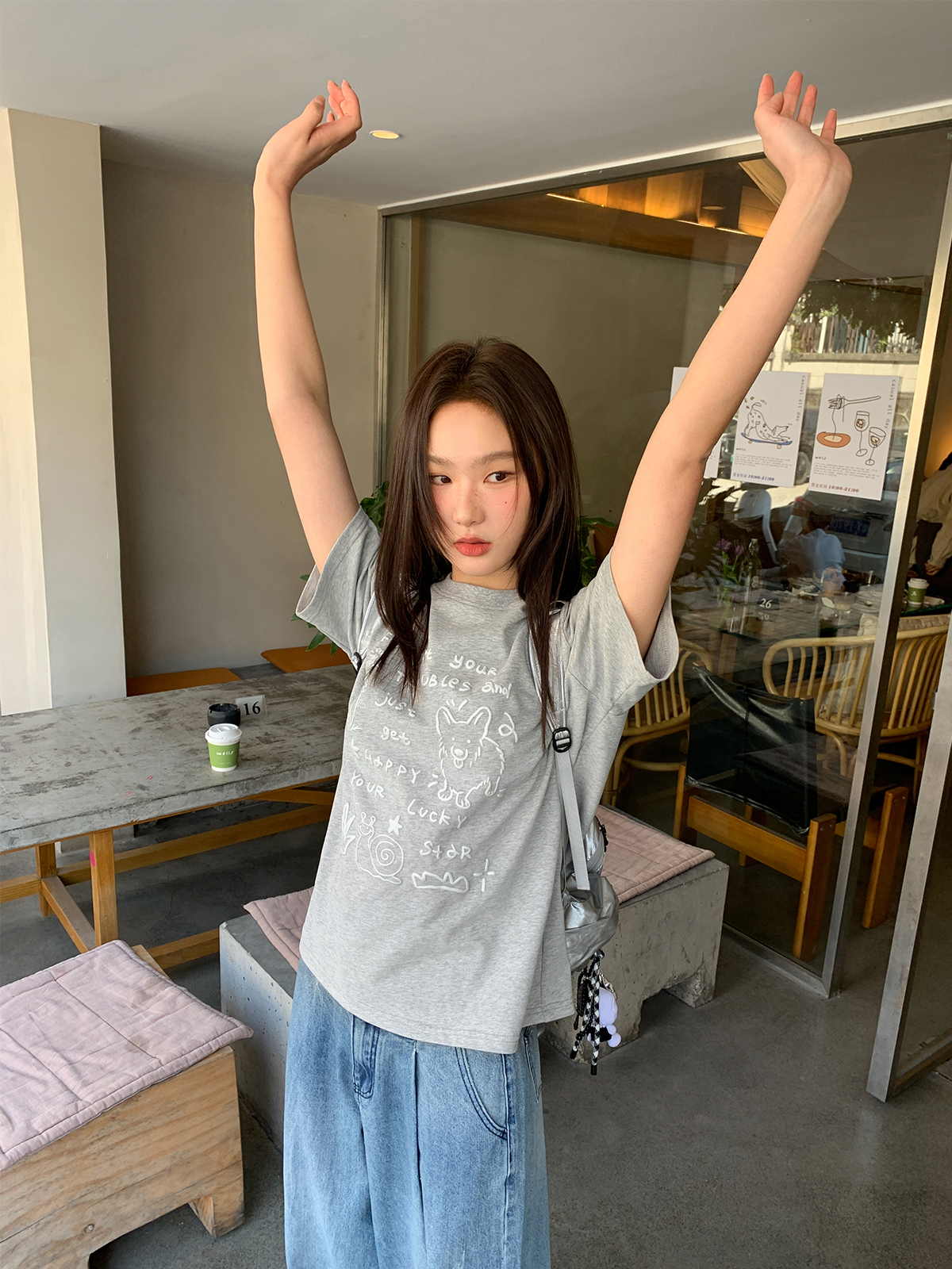 Silver Glitter Foam Letter Printed Short Sleeve T-shirt for Women - Loose Pure Cotton Round Neck Top for Spring Summer Fashion Silver Glitter Foam Letter Printed Short Sleeve T-shirt for Women - Loose Pure Cotton Round Neck Top for Spring Summer Fashion