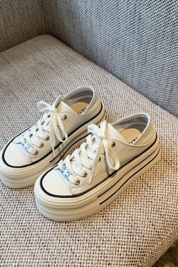 Silver Lace-Up Sneakers for Women - 2025 New Style Genuine Leather Thick-Soled Height-Increasing Casual Sports Shoes