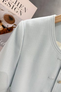 Sky Blue Korean-Style Short Sleeve Blazer for Women - Summer Lightweight Fashion Top, 2025 Trendy Socialite Wear