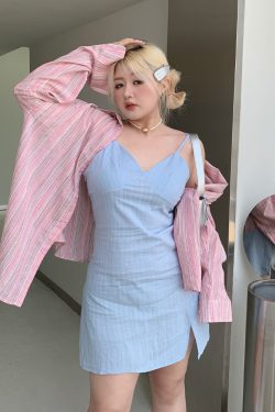 Sky Blue Water-Washed Printed Camisole Dress - Summer Must-Have, Stylish & Comfortable Travel Essential, Versatile 90s-Inspired Fashion