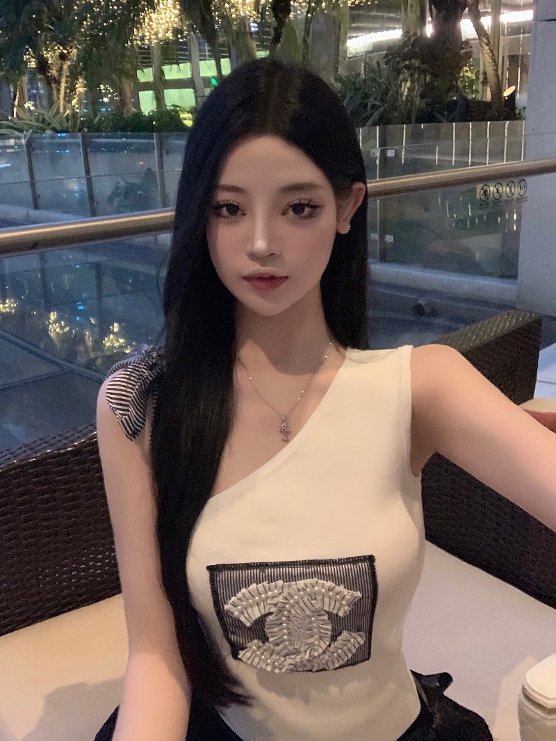 Slanted Shoulder Bow Tie Tank Top with Ice Silk Knitted Sweater - Trendy Women's Outfit for 90s and Y2K Styles Slanted Shoulder Bow Tie Tank Top with Ice Silk Knitted Sweater - Trendy Women's Outfit for 90s and Y2K Styles