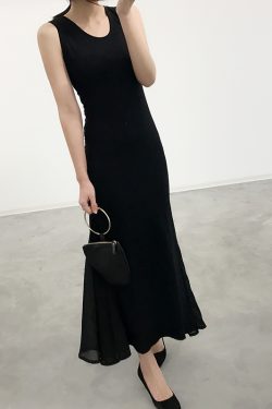 Sleeveless A-line Mermaid Dress with Chiffon Splicing, Slim Fit Summer Dress for Women, Flattering Modal Base Layer