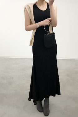 Sleeveless A-line Mermaid Dress with Chiffon Splicing, Slim Fit Summer Dress for Women, Flattering Modal Base Layer