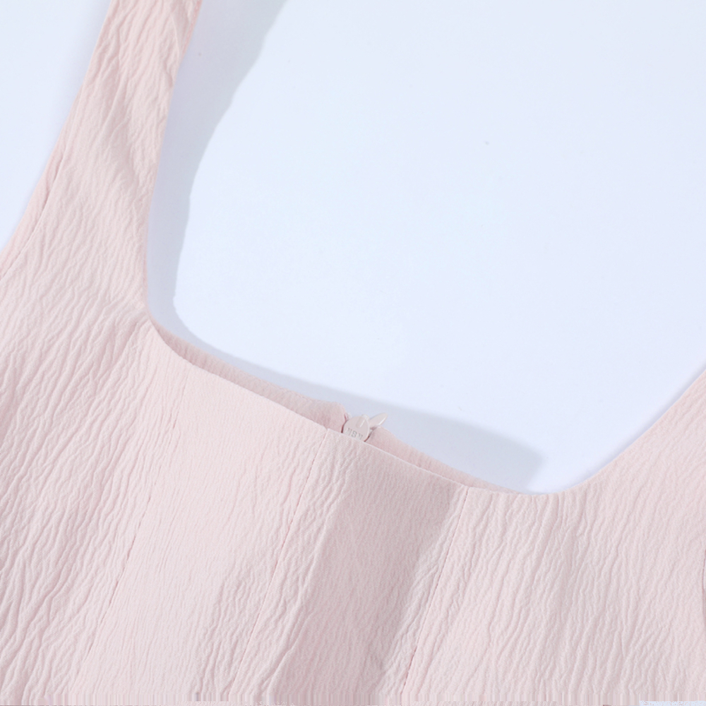 Sleeveless Windbreaker Collar Top with Pleated Hem and Spaghetti Straps - 2025 Summer Style for Socialites and Heiresses Sleeveless Windbreaker Collar Top with Pleated Hem and Spaghetti Straps - 2025 Summer Style for Socialites and Heiresses