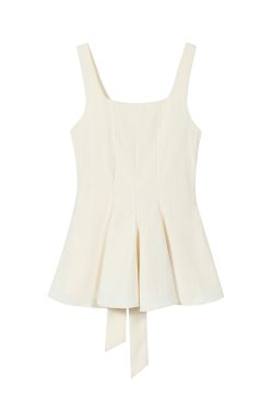 Sleeveless Windbreaker Collar Top with Pleated Hem and Spaghetti Straps - 2025 Summer Style for Socialites and Heiresses
