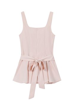 Sleeveless Windbreaker Collar Top with Pleated Hem and Spaghetti Straps - 2025 Summer Style for Socialites and Heiresses