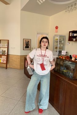 Slightly Chubby Casual Letter Print Short Sleeve T-Shirt Top for All Seasons - Summer Rhythm Style, Comfortable Everyday Wear