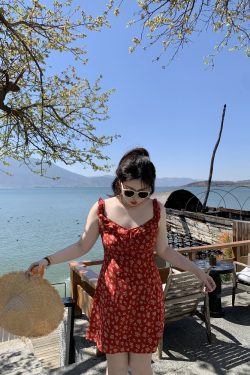 Slightly Chubby Floral Dress with Flying Sleeves - French Style Vacation Waist-Defined Long Dress for Summer Travel