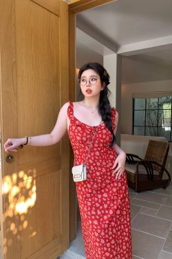 Slightly Chubby Floral Dress with Flying Sleeves - French Style Vacation Waist-Defined Long Dress for Summer Travel