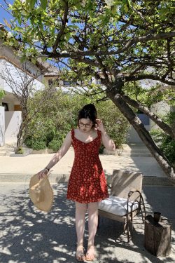 Slightly Chubby Floral Dress with Flying Sleeves - French Style Vacation Waist-Defined Long Dress for Summer Travel