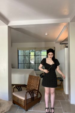 Slightly Chubby Heartbeat Polka Dot Lace Waist-Defined Short Sleeve Plus Size Dress with Short Skirt - Y2K Style