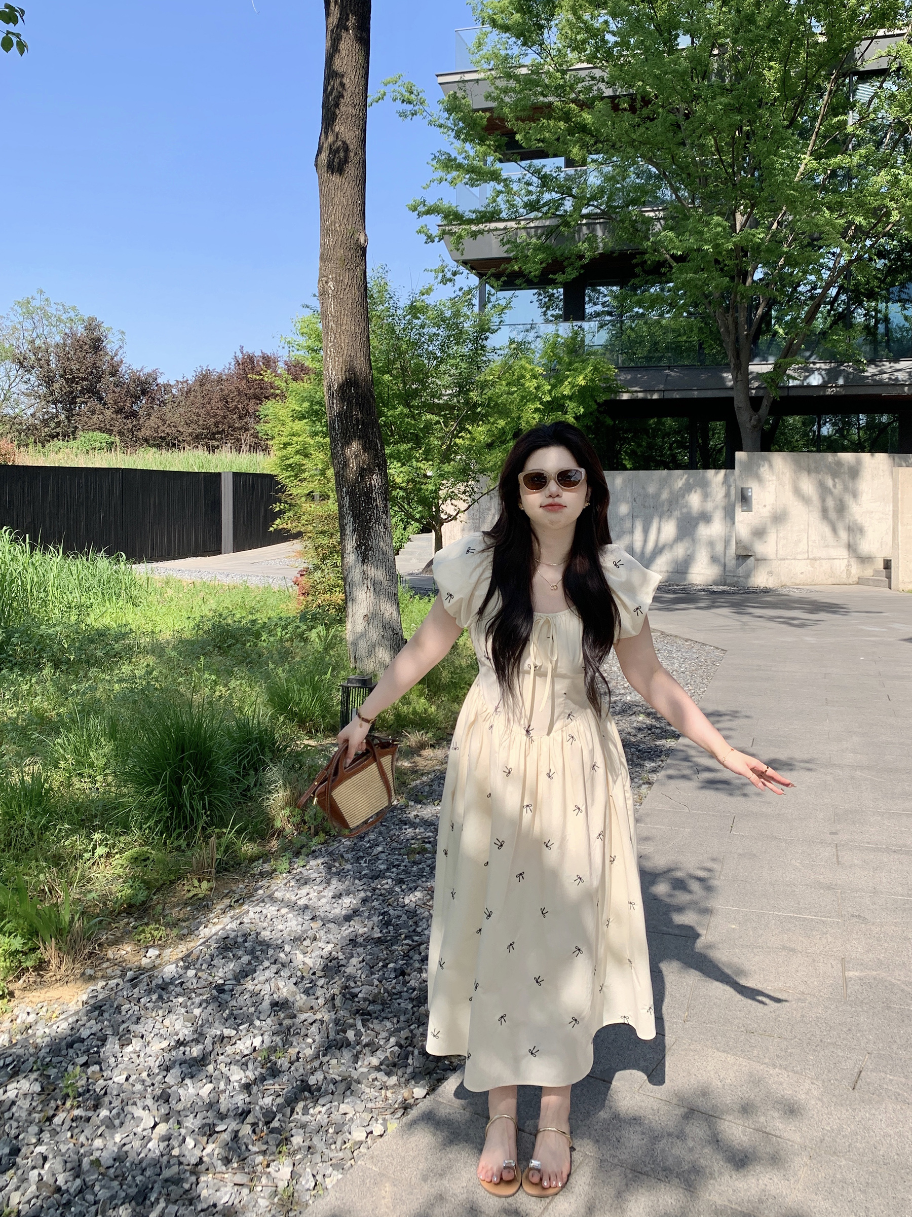 Slightly Chubby Off-Shoulder Plus Size Dress with Moonlight Dream Catcher & French Bow Embroidery, Waist-Defined, Y2K Style Slightly Chubby Off-Shoulder Plus Size Dress with Moonlight Dream Catcher & French Bow Embroidery, Waist-Defined, Y2K Style