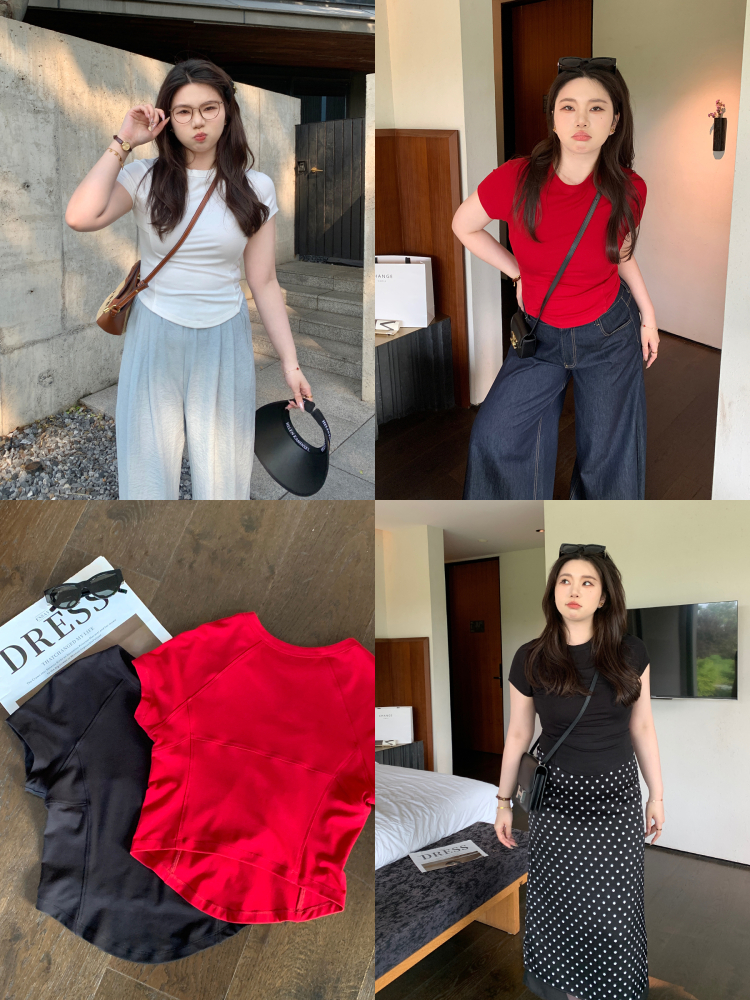 Slightly Chubby Plus Size Slim Fit T-Shirt - Three-Dimensional Cut, Super Stretchy Cool Top for Body Confidence Slightly Chubby Plus Size Slim Fit T-Shirt - Three-Dimensional Cut, Super Stretchy Cool Top for Body Confidence