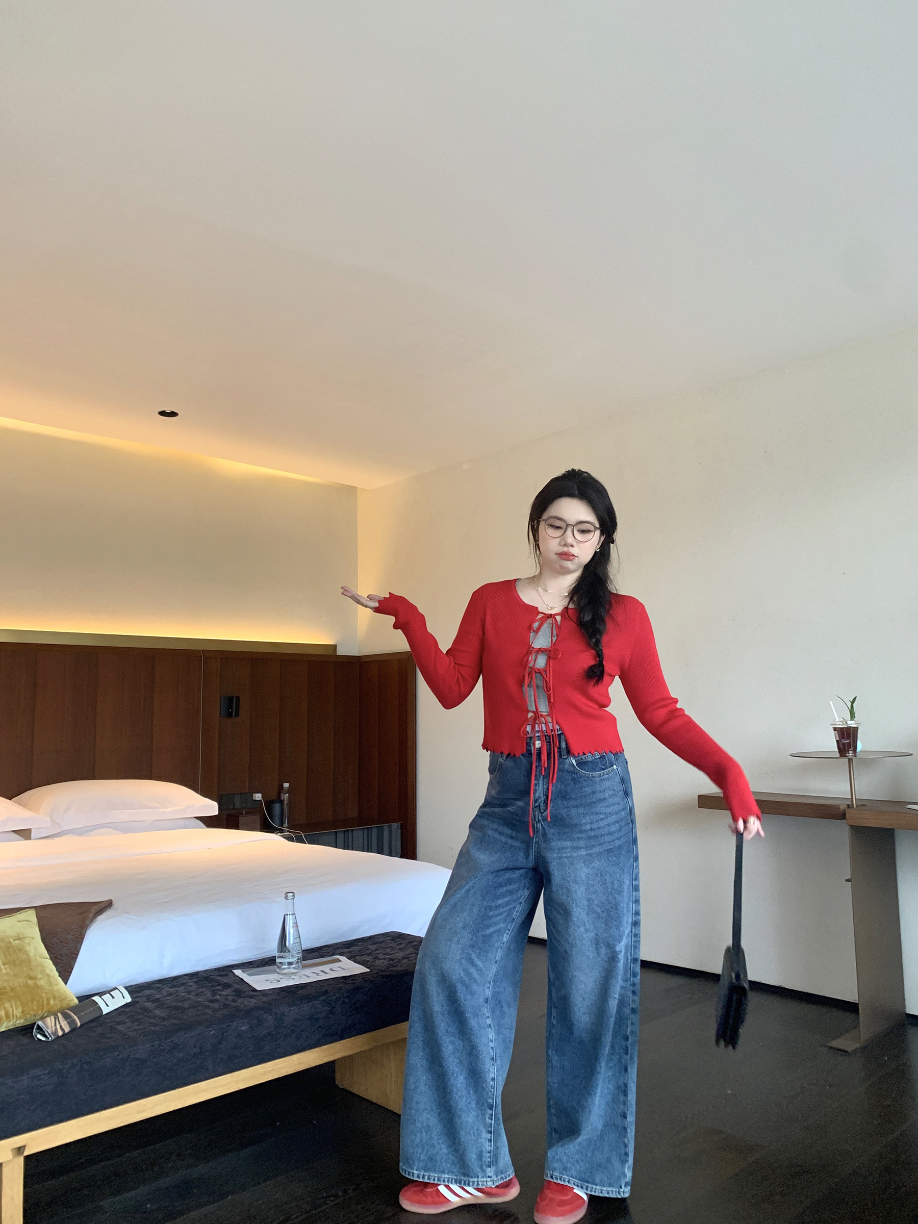 Slightly Chubby Retro Red Knitted Cardigan - Versatile Spring Sweater for Cool Air Conditioning, Perfect for Y2K Style Outfits Slightly Chubby Retro Red Knitted Cardigan - Versatile Spring Sweater for Cool Air Conditioning, Perfect for Y2K Style Outfits