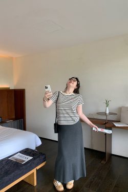 Slightly Chubby Striped Casual T-Shirt - Summer Basic Short Sleeve Slimming Plus-Size Tee for Versatile Y2K Style