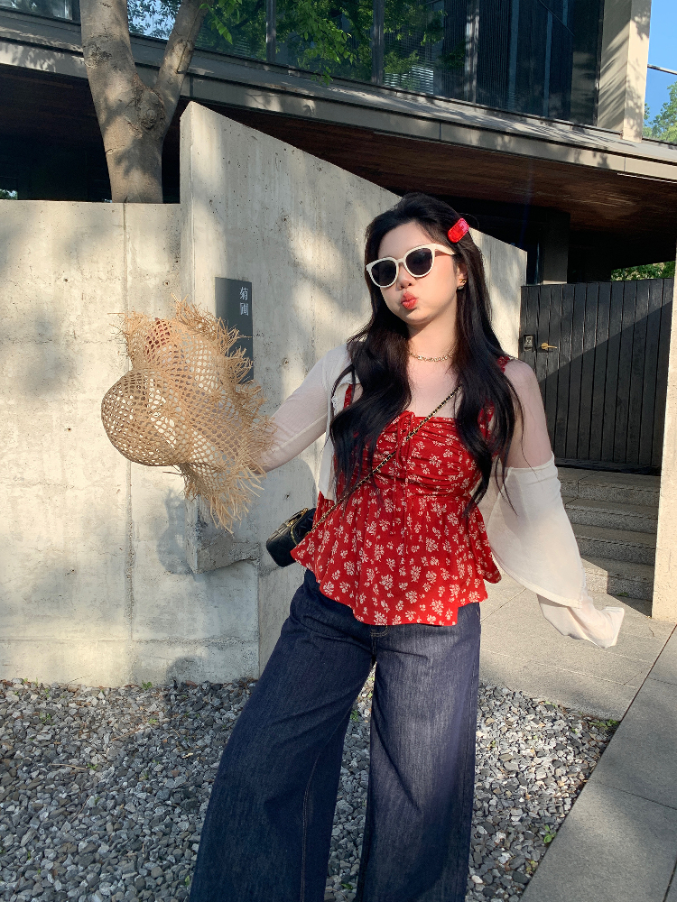 Slightly Chubby Summer Love Floral Camisole - Korean Style Plus Size Red Floral Sun Protection Cardigan Slightly Chubby Summer Love Floral Camisole - Korean Style Plus Size Red Floral Sun Protection Cardigan