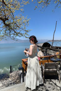 Slightly Chubby Summer Sweetness Backless Spaghetti Strap Dress in French Polka Dot - Plus Size Long Beach Vacation Dress