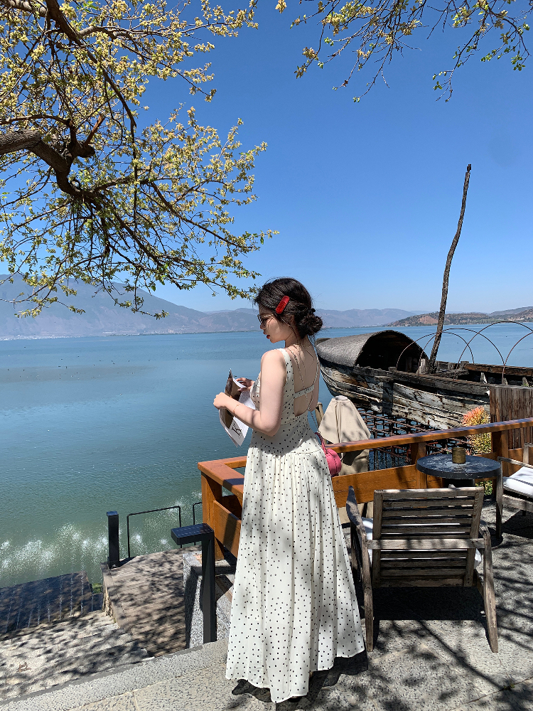 Slightly Chubby Summer Sweetness Backless Spaghetti Strap Dress in French Polka Dot - Plus Size Long Beach Vacation Dress Slightly Chubby Summer Sweetness Backless Spaghetti Strap Dress in French Polka Dot - Plus Size Long Beach Vacation Dress